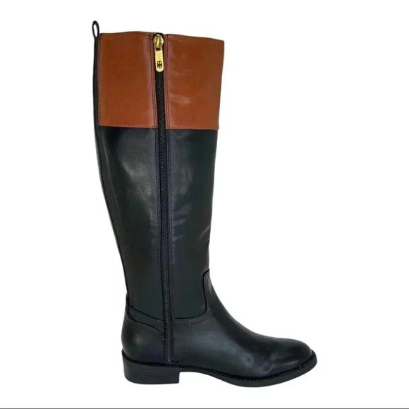 Tommy Hilfiger Ilia4 Black Tan Faux Leather Knee High Womens Boots Size 5M - Picture 3 of 12